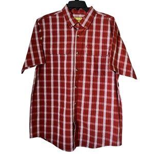 Brazos Men Red Multi Plaid Print Construction Workwear Moisture Wicking Shirt M